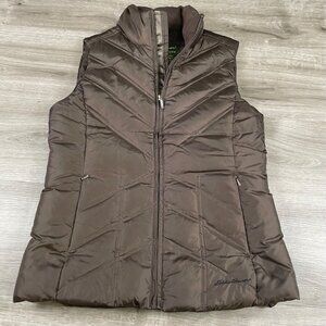 Eddie Bauer Puffer Vest Womens XS Brown Goose Down Quilted Sleeveless Jacket Ski